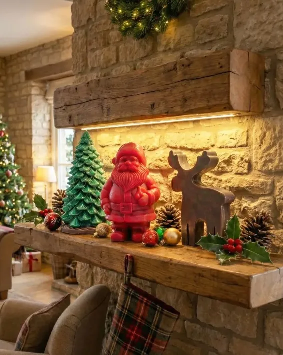 Yılbaşı 3'lü Mum Seti – Çilek Kokulu Noel Baba, Sandal Kokulu Çam