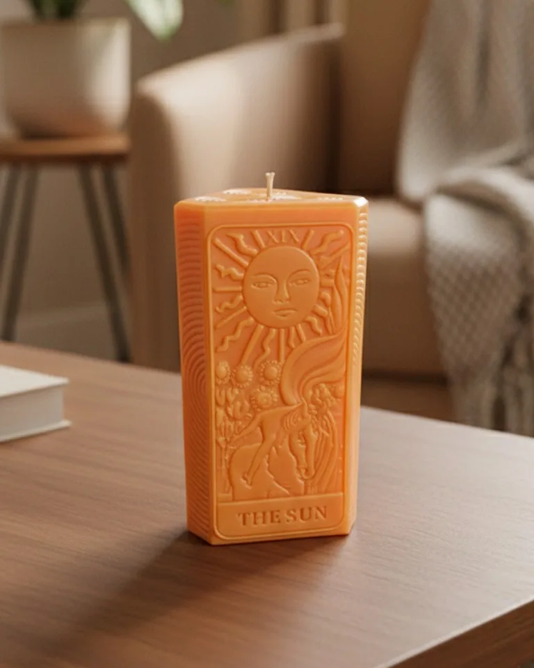 タロットキャンドル THE SUN The Sun Tarot Mandalina Kokulu El Yapımı Dekoratif Blok Mum | Raw